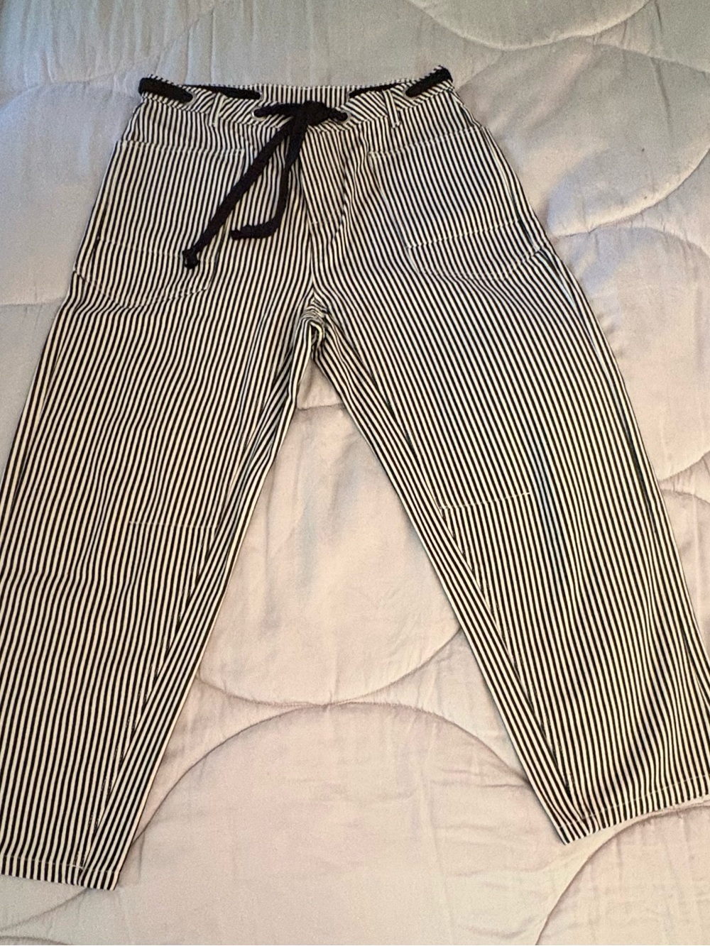 Women’s Black & White Striped Drawstring Pants